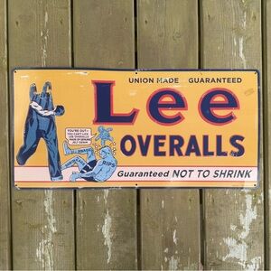 Lee Overalls Embossed Metal Sign with Boxing Overalls Design